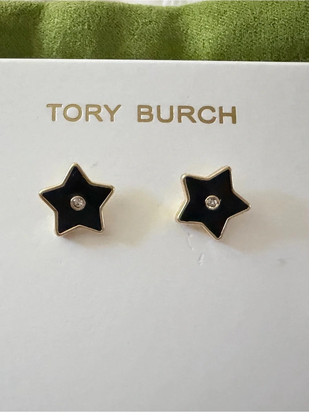 Tory Burch Black and Gold Star Stud Earrings